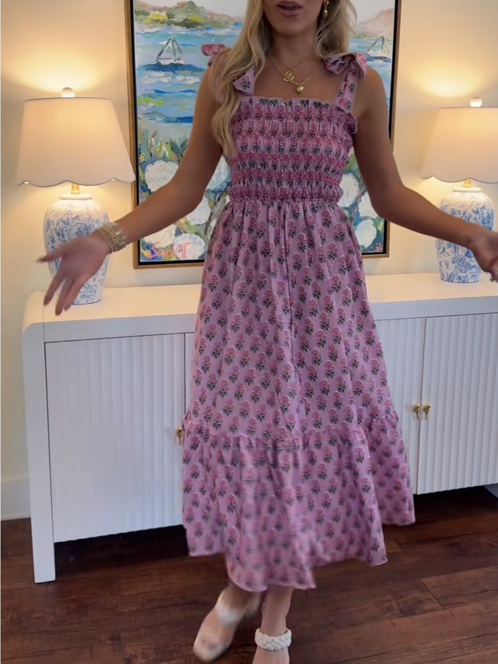 Pink Floral Smocked Sundress for Girls - Sleeveless Tie-Strap